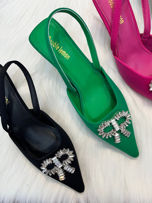 Elegant Pointed Toe Buckle Rhinestone Heel